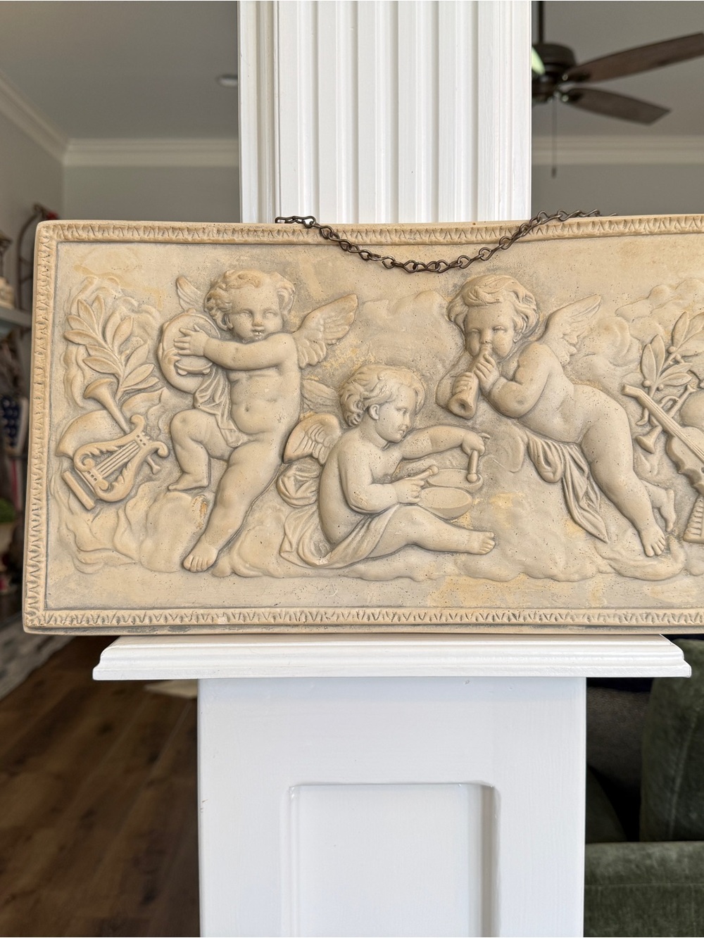 Vintage Chalkware Cherub Musical High‑Relief Wall Plaque – Cream Neoclassical - Picture 8 of 14